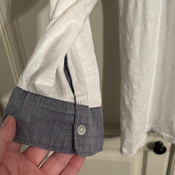 J.Crew Cream white long sleeve henley tee with chambray details. L - Picture 6 of 6